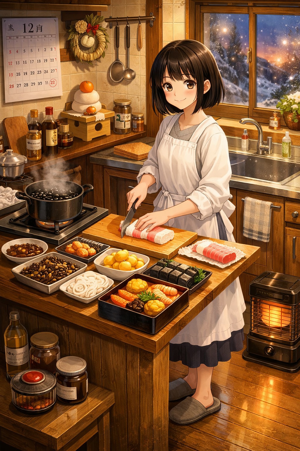 おせち料理を作っている女の子 | の人気AIイラスト・グラビア