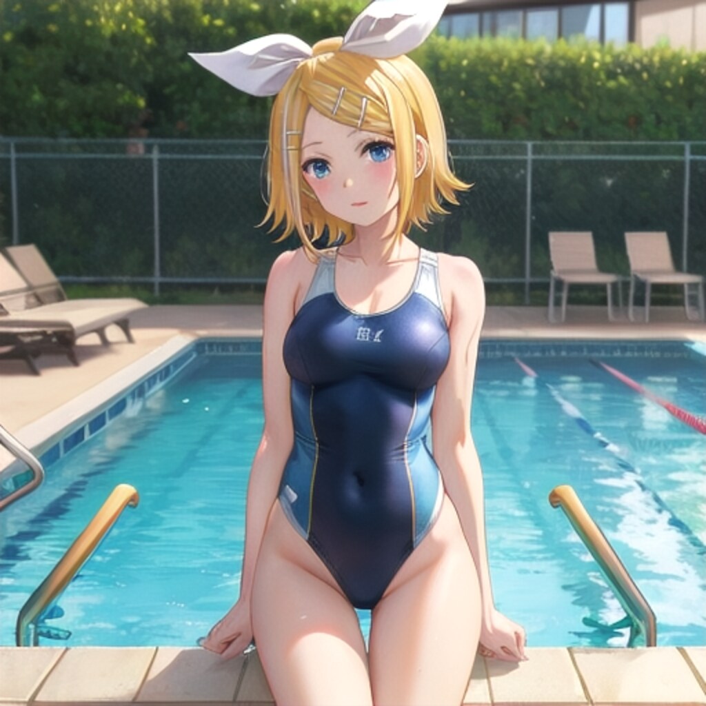 夕方の学校のプールサイド