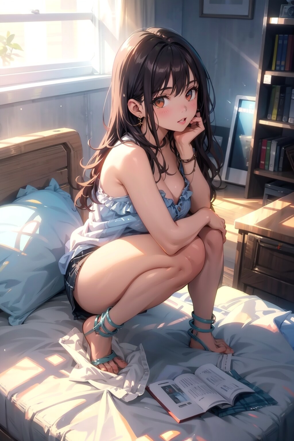 部屋でポーズを取ってる彼女