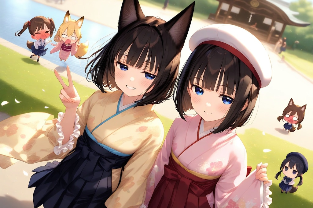 女の子と、ちびちゃん。