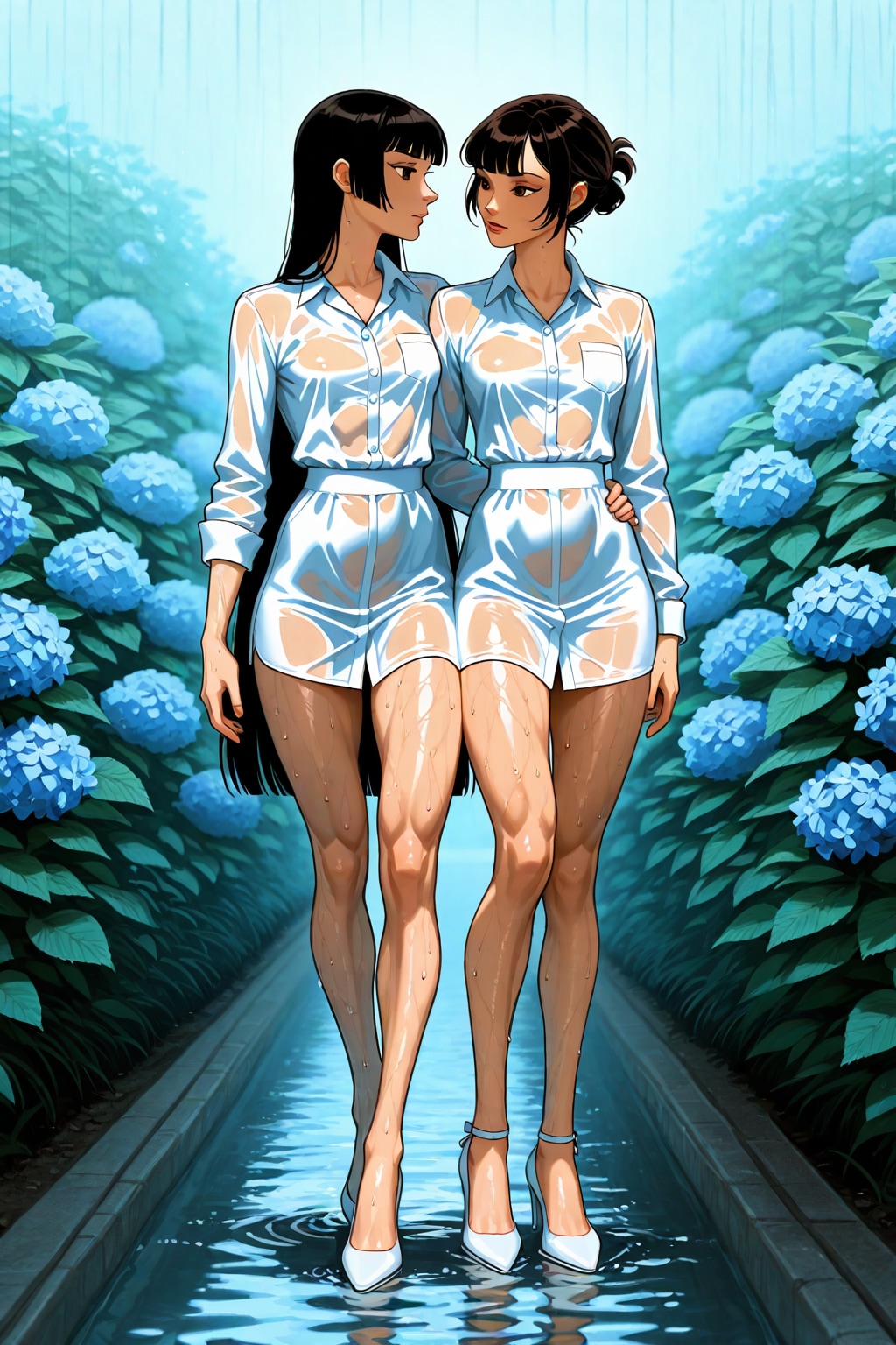dress shirtだけ書いたらスカートを履き忘れているlilyムスメin紫陽花園