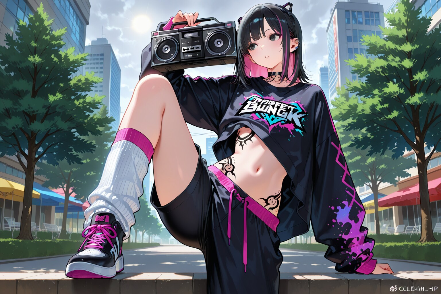 ヒップホップ黒服ギャル