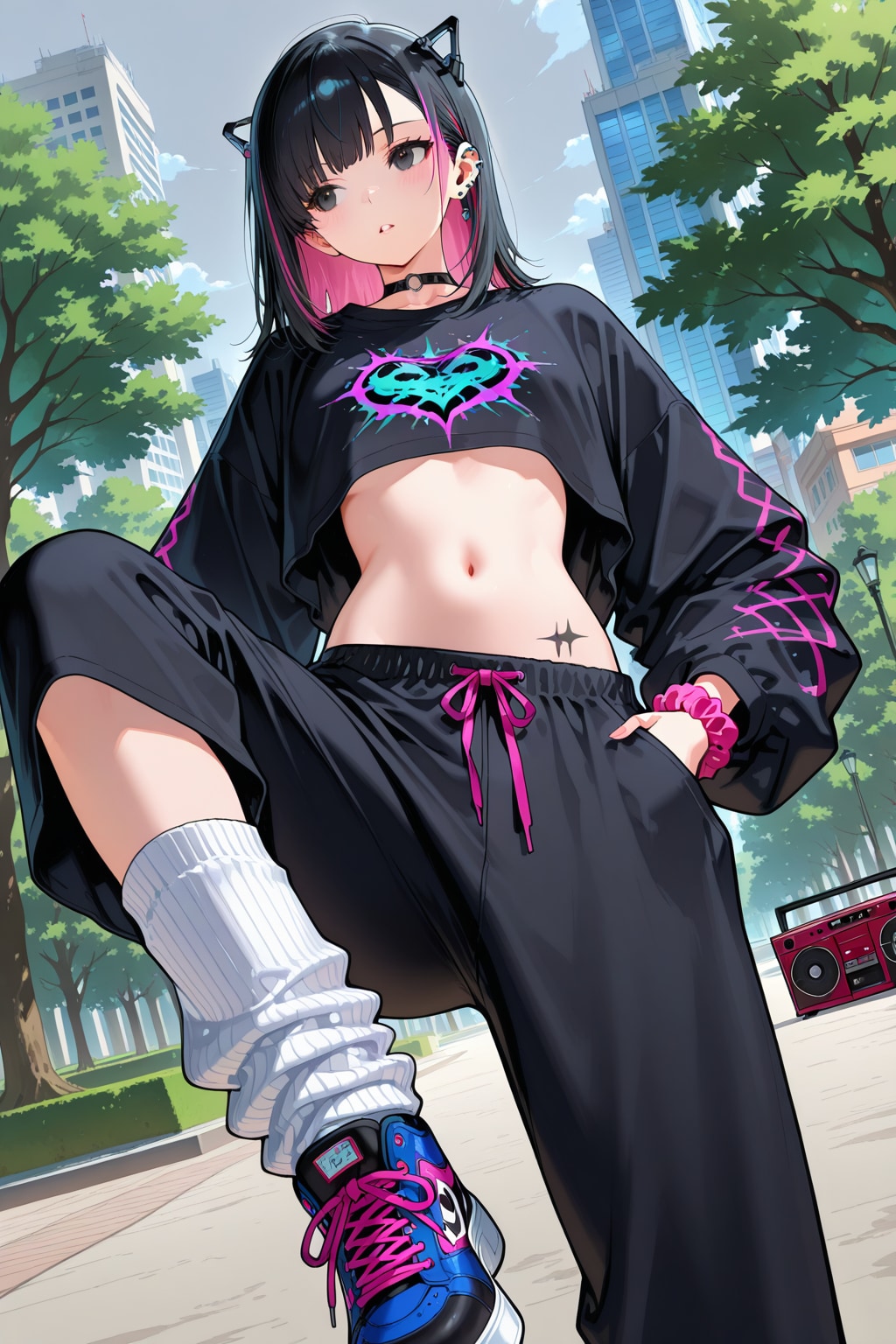 ヒップホップ黒服ギャル