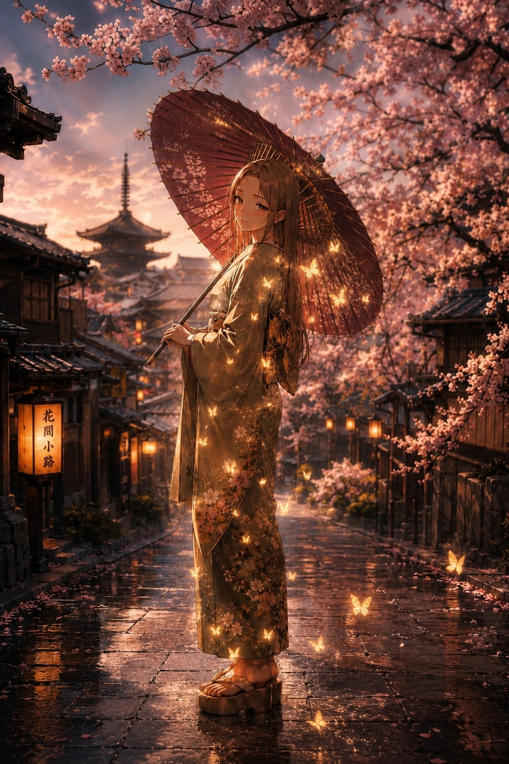 古都＋夕闇＋桜＋蝶＋和傘