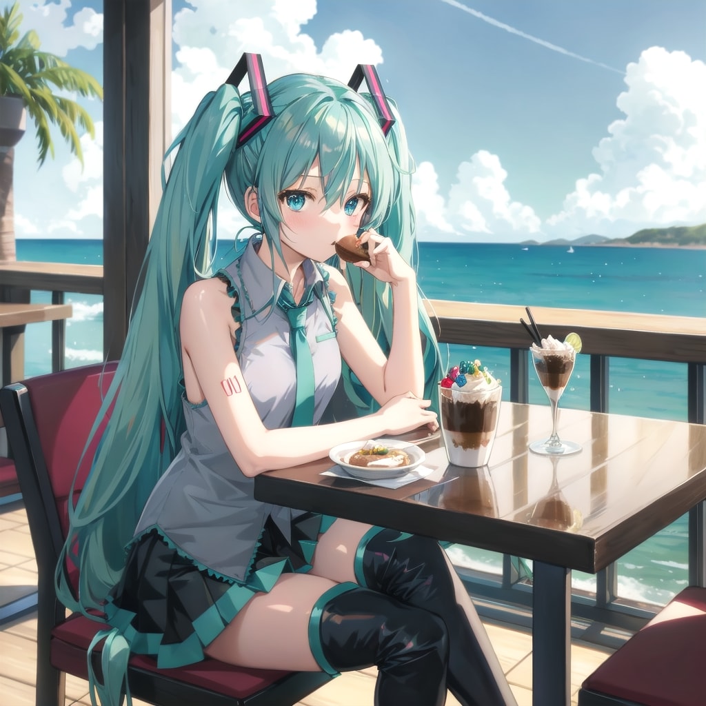 V4B 初音ミク 海の見えるレストラン | の人気AIイラスト・グラビア