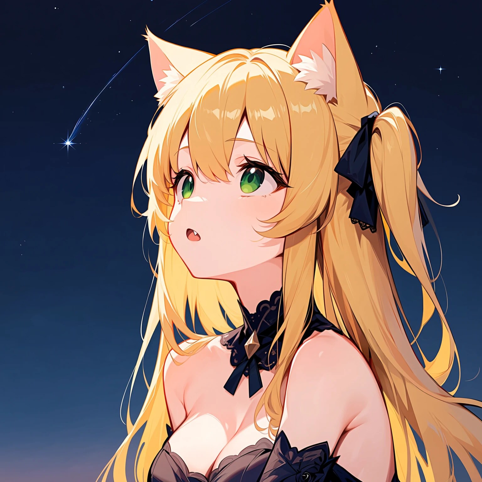 夜空と猫耳の女の子