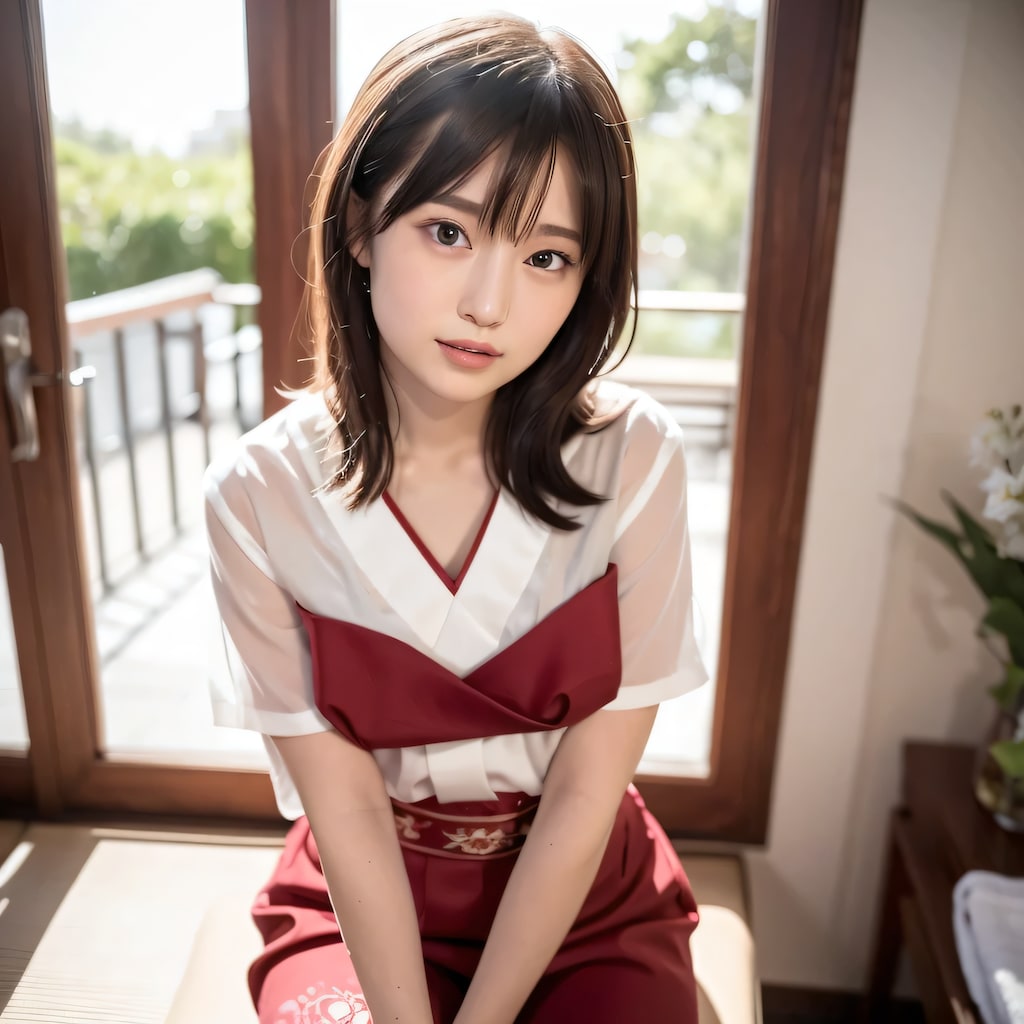 黒髪ロングで巫女服の美女１５