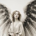 天使と水墨画風な背景 9枚目