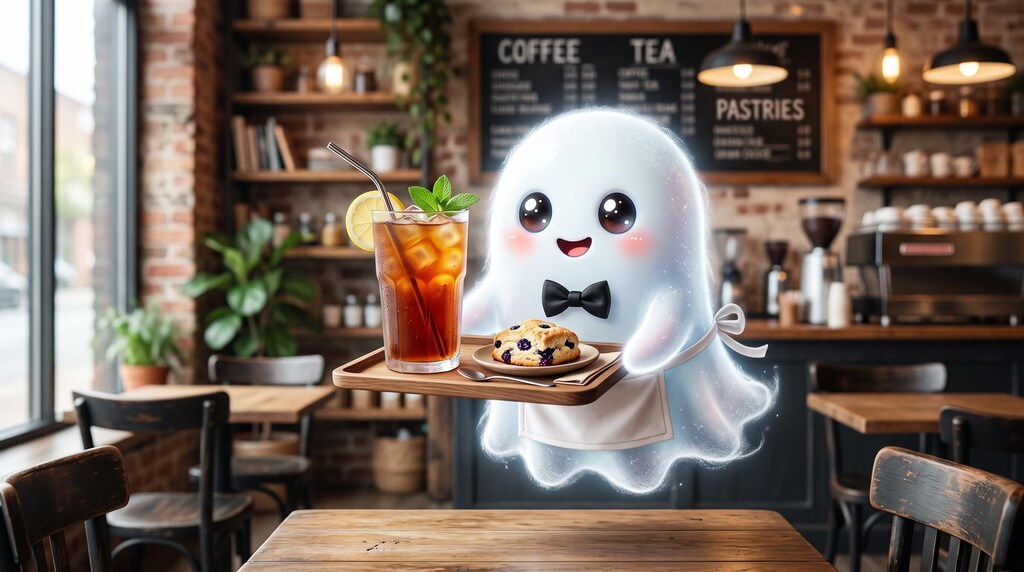 アイスティーを運ぶお化けさん