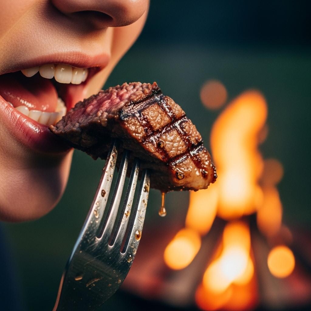 焚き火でステーキを焼いて缶ビールをキメる
