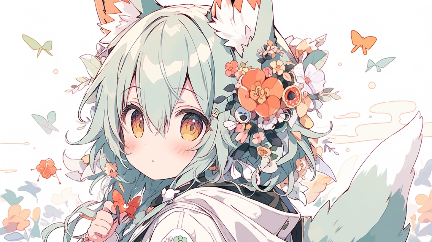 花冠の狐少女と舞う蝶の森 | の人気AIイラスト・グラビア