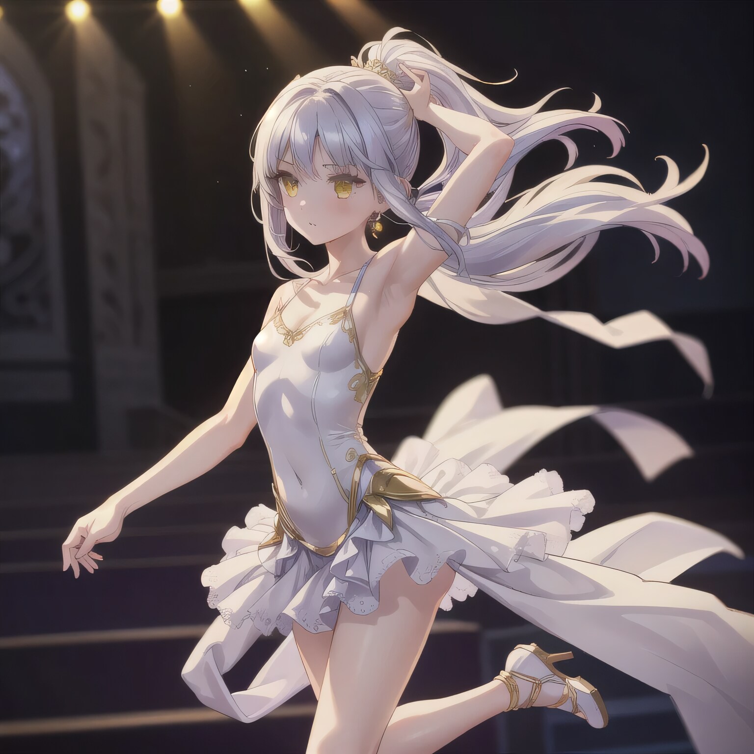 銀髪ロングでバレエの少女３ | の人気AIイラスト・グラビア