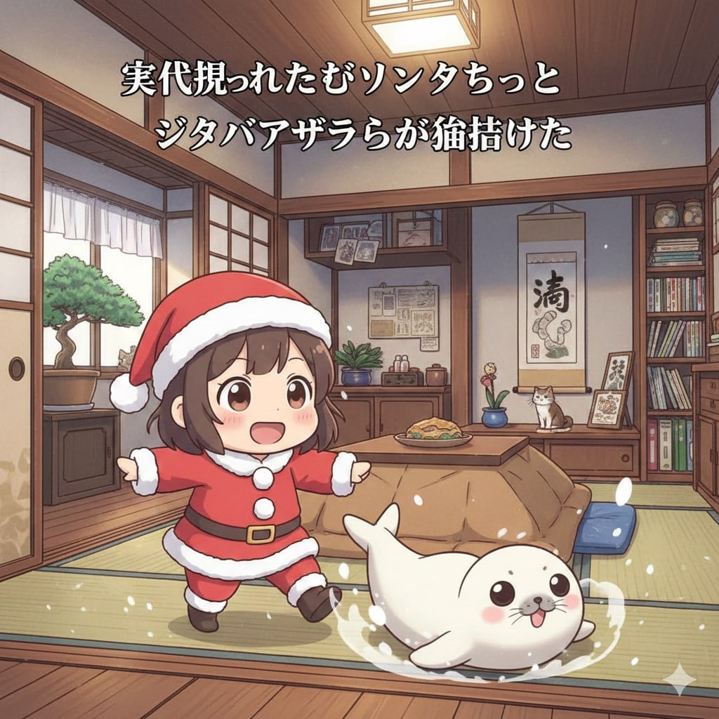 実家に帰ったらちびサンタちゃんとジタバタアザラシが… | の人気AIイラスト・グラビア