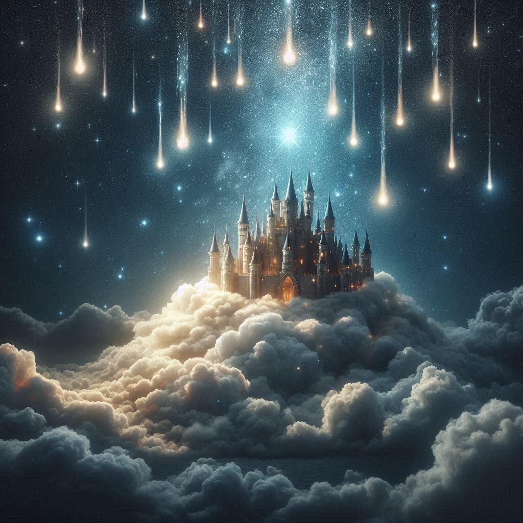 移動する天空城が飛来する隕石を体を張って受け止める