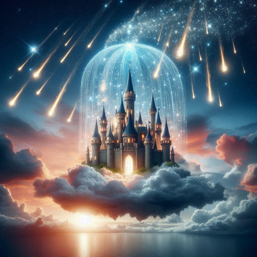 移動する天空城が飛来する隕石を体を張って受け止める