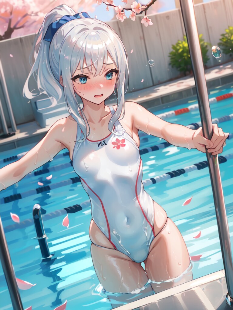 桜舞うプール。