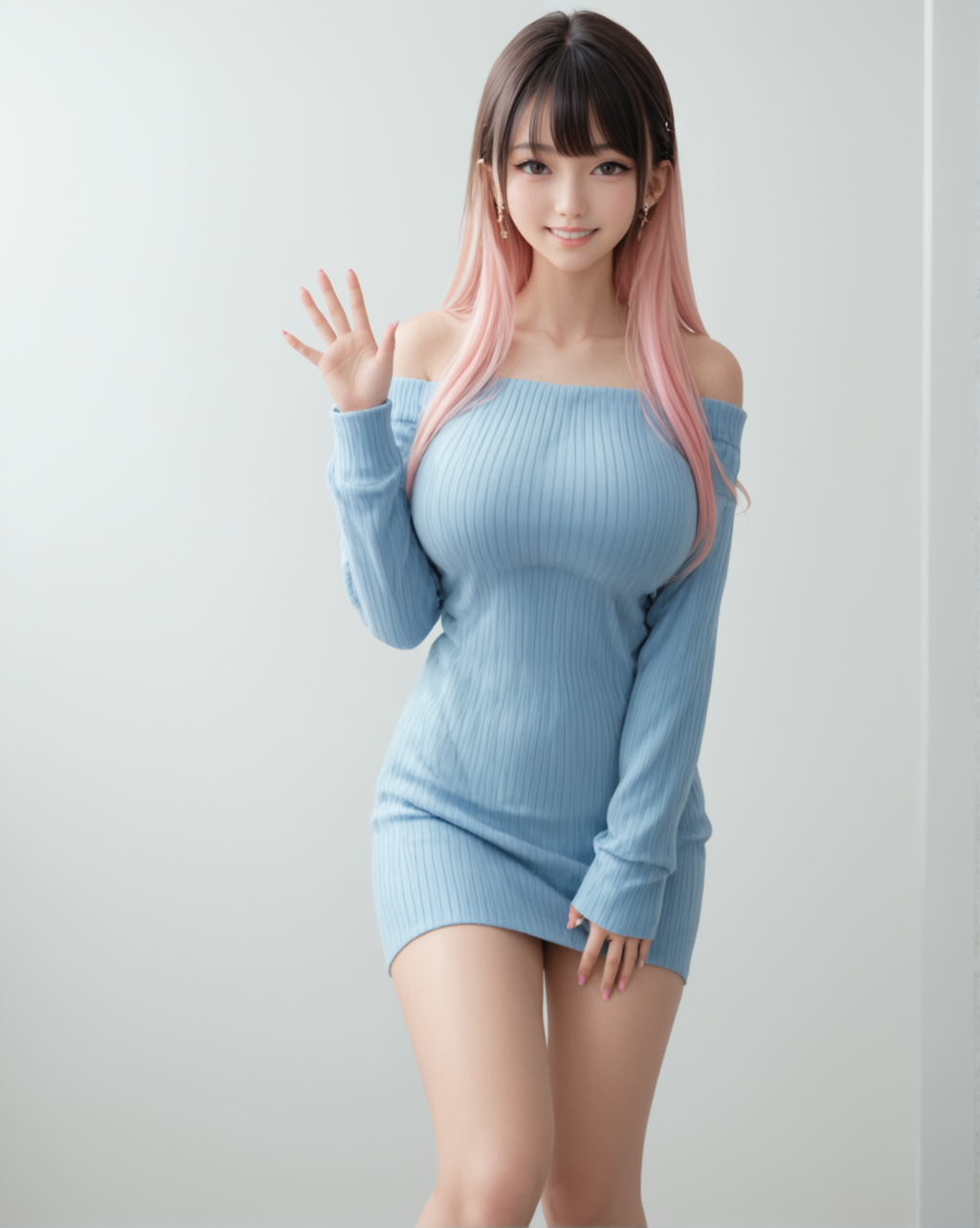 ワンピース巨乳ニット