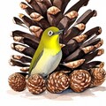 White-eyes in pinecones 2枚目