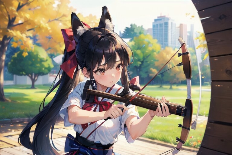 ねぇ、やっぱりこっちのほうが当たりやすいよ…ー弓道少女実験？