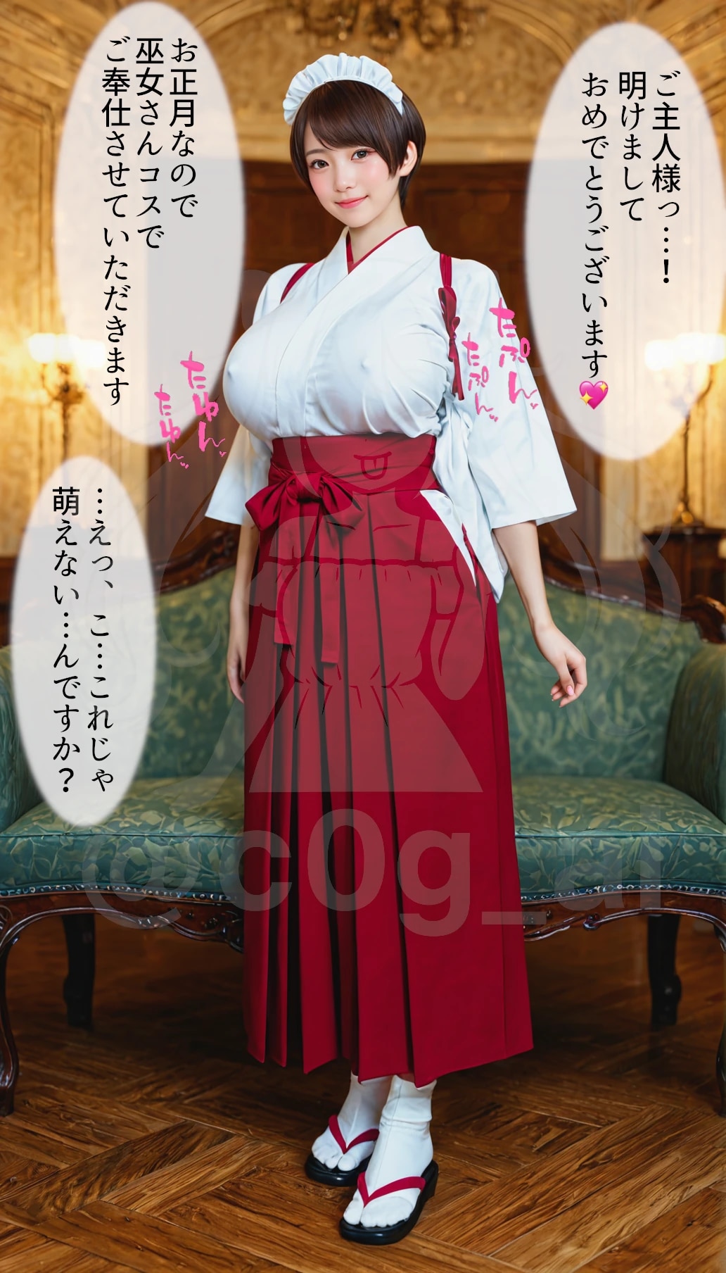 巫女さんコスでご奉仕している巨乳メイドのつばさちゃん（完全版）