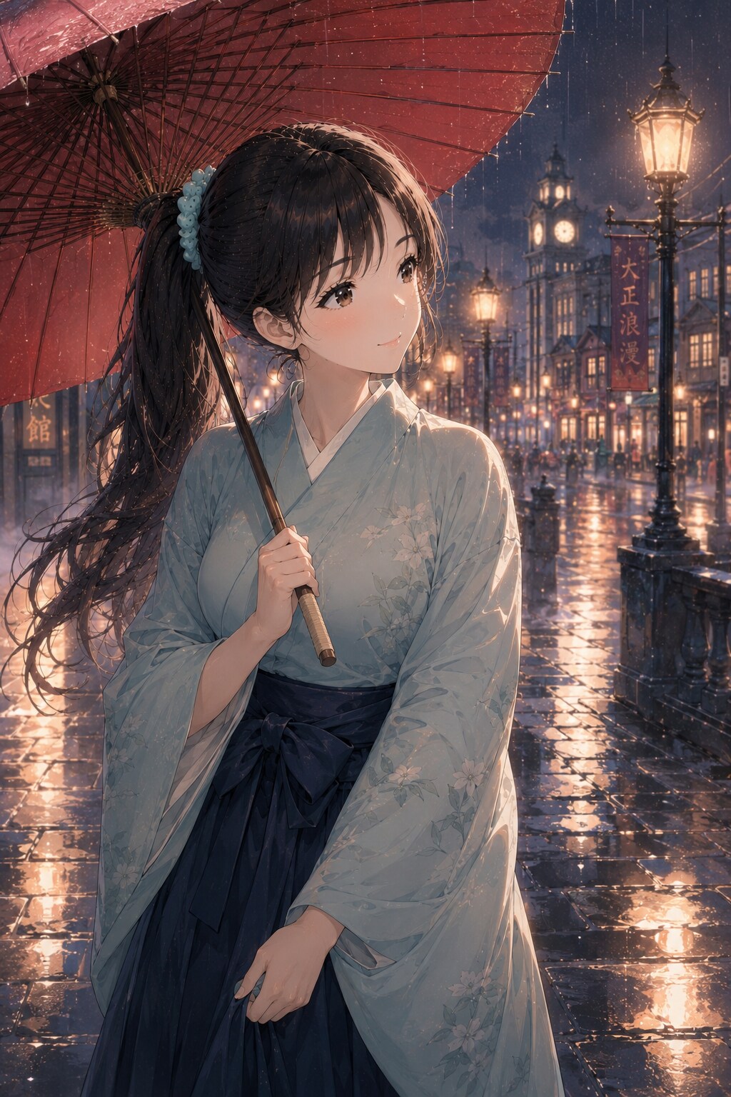 和傘と街灯
