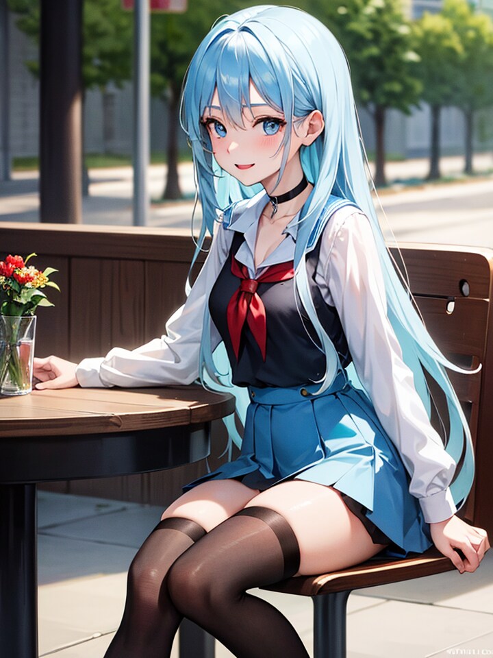 女子高生とテラス