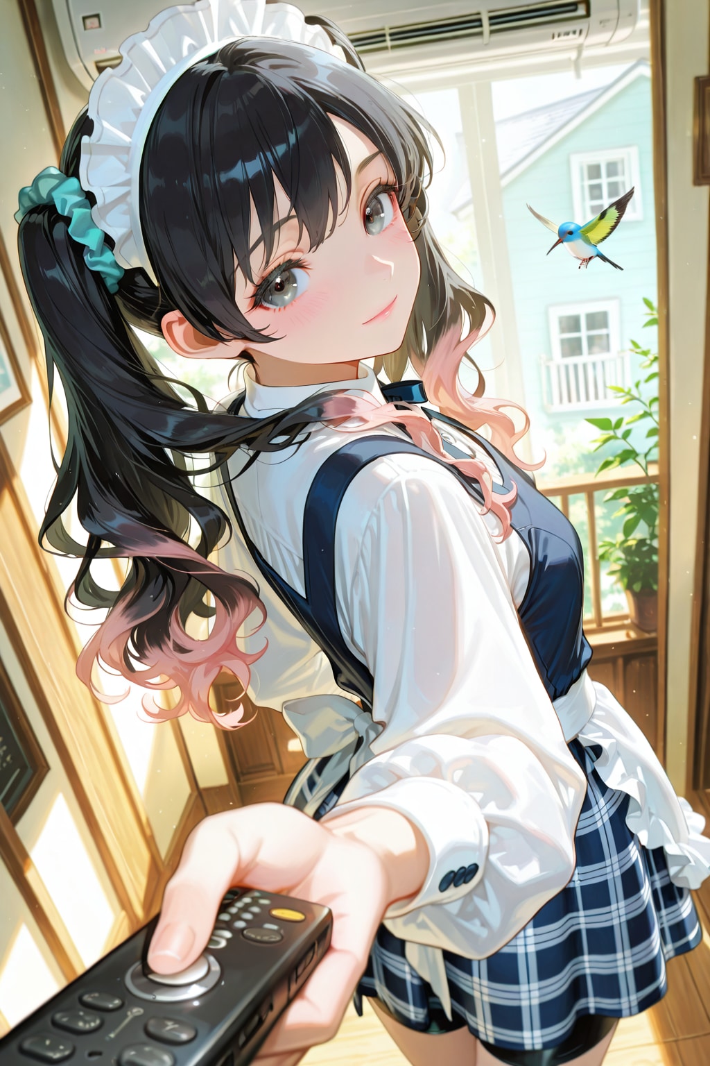 うん❤️エアコンはバッチリです❤️最近暑いですね❤️今後どうなるかテレビ付けてみますね❤️ | の人気AIイラスト・グラビア