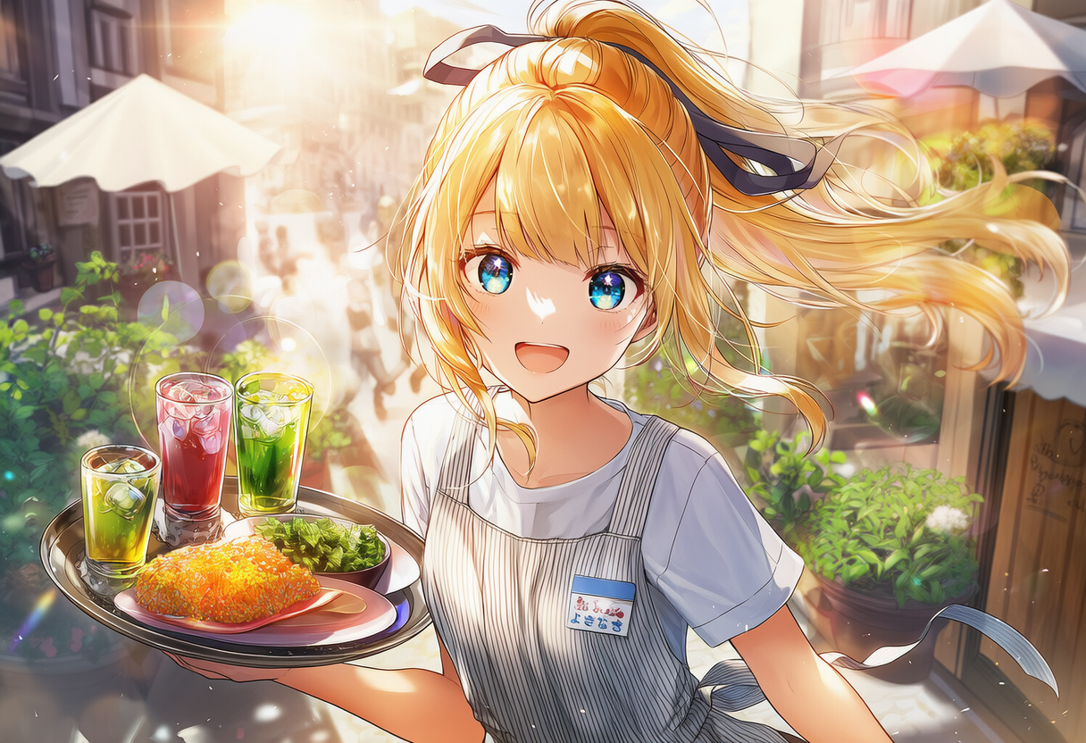 素敵なオープンカフェの店員さん