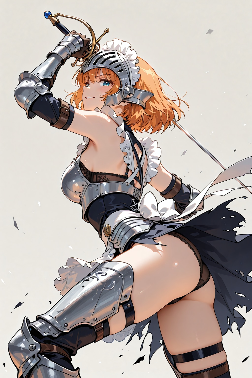 戦場で主人を守る袖無しアーマーメイド