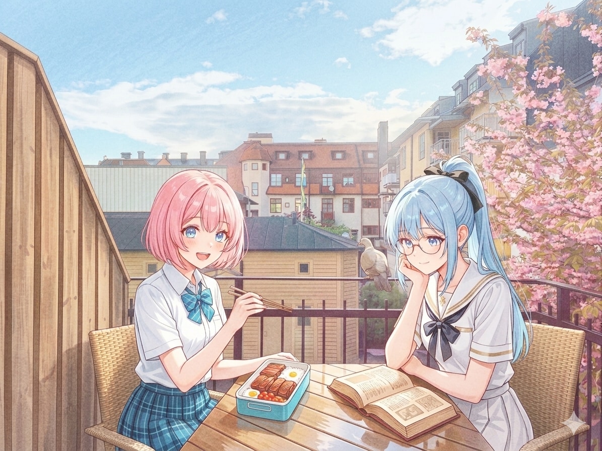 アパートのテラスでのんびり | の人気AIイラスト・グラビア