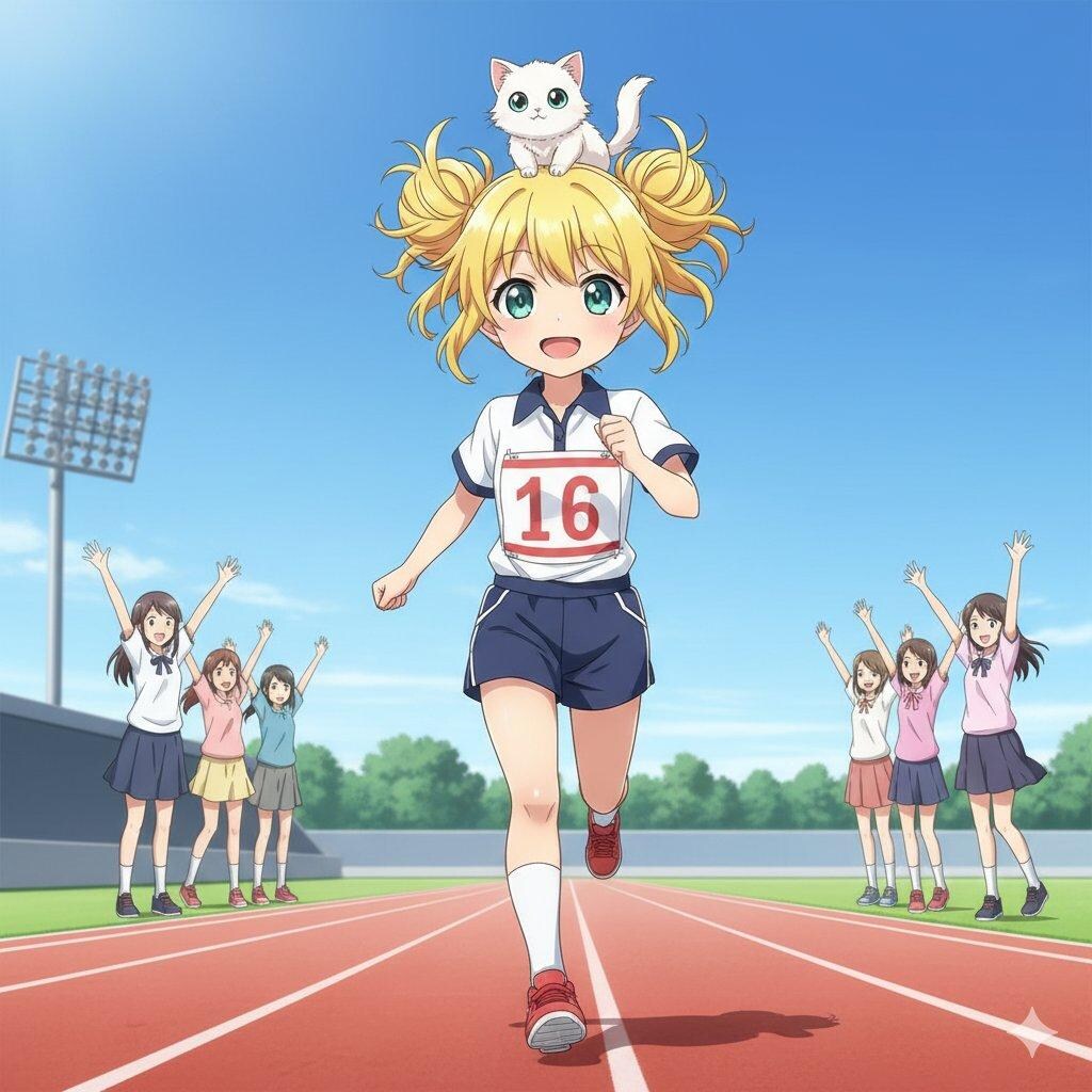 頭に猫を乗せて走る、ちちぷいちゃん