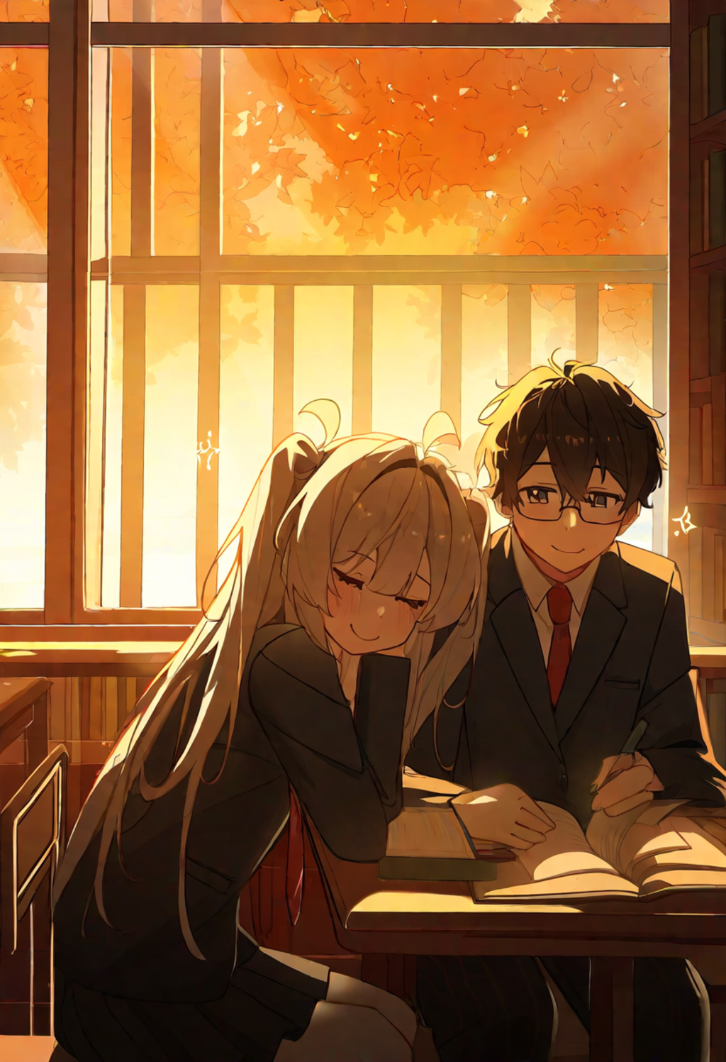 秋の図書室にて