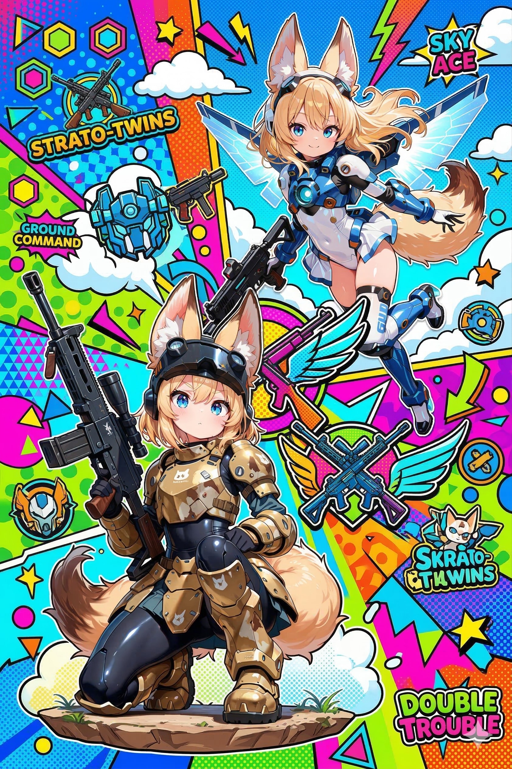 陸戦＆空戦型双子けもぱわーど | の人気AIイラスト・グラビア