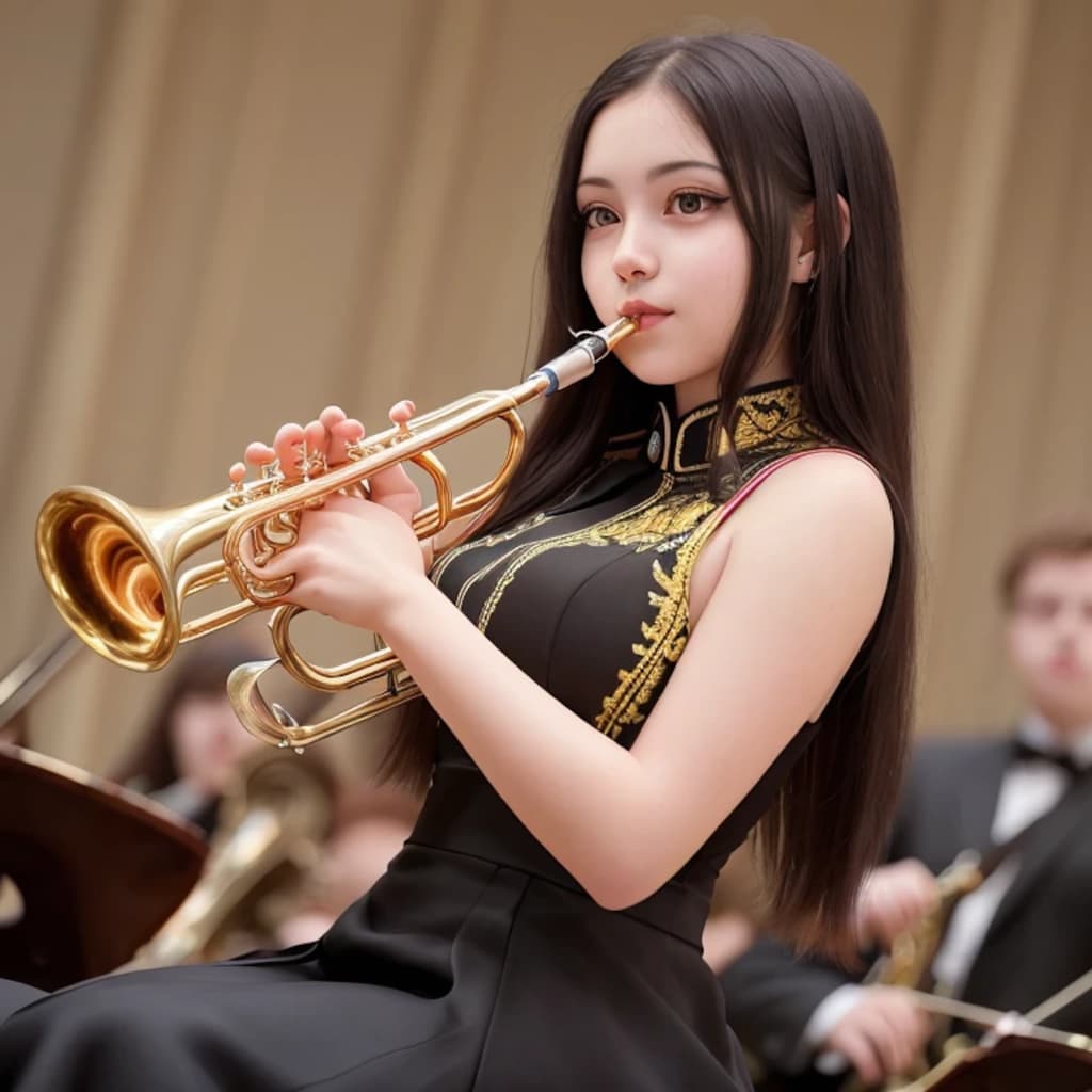 黒髪ロングでブラスバンドの美女９７