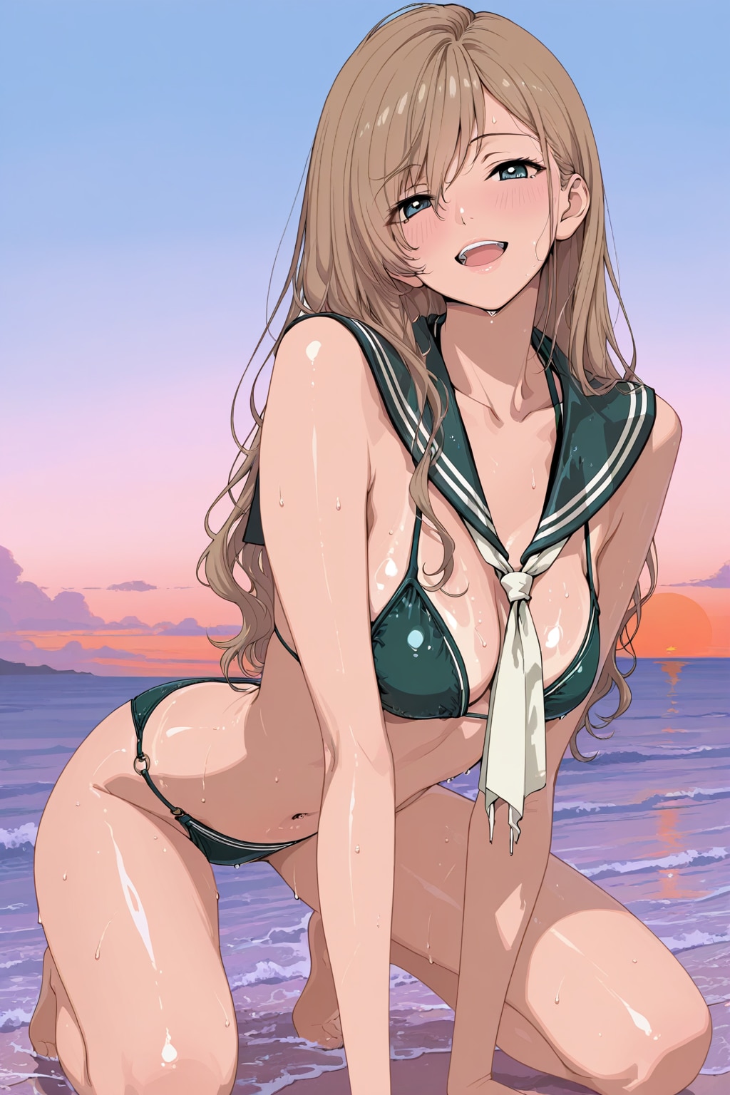 夏の夕暮れと高校生