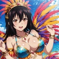 ビーチで夏サンバ♪はしゃぐ剣巫😊♪・・姫柊ちゃん「いいえ先輩！これは私達二人の為のサンバ衣装です♪」 2枚目