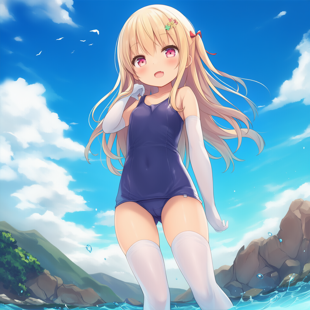 スク水＋白長手袋＋ニーソ