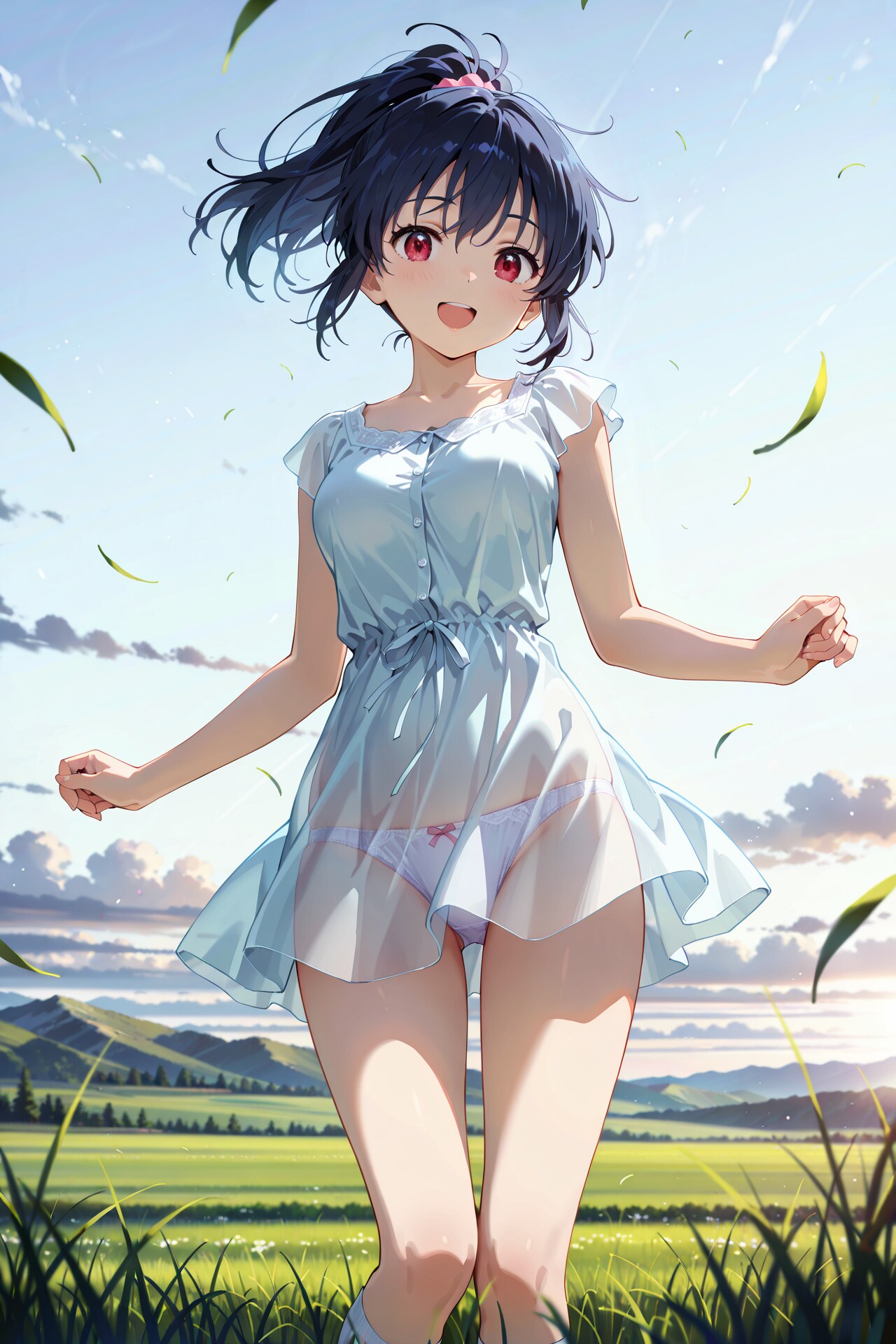 草原でぱんつが透けている服での撮影会 Y804