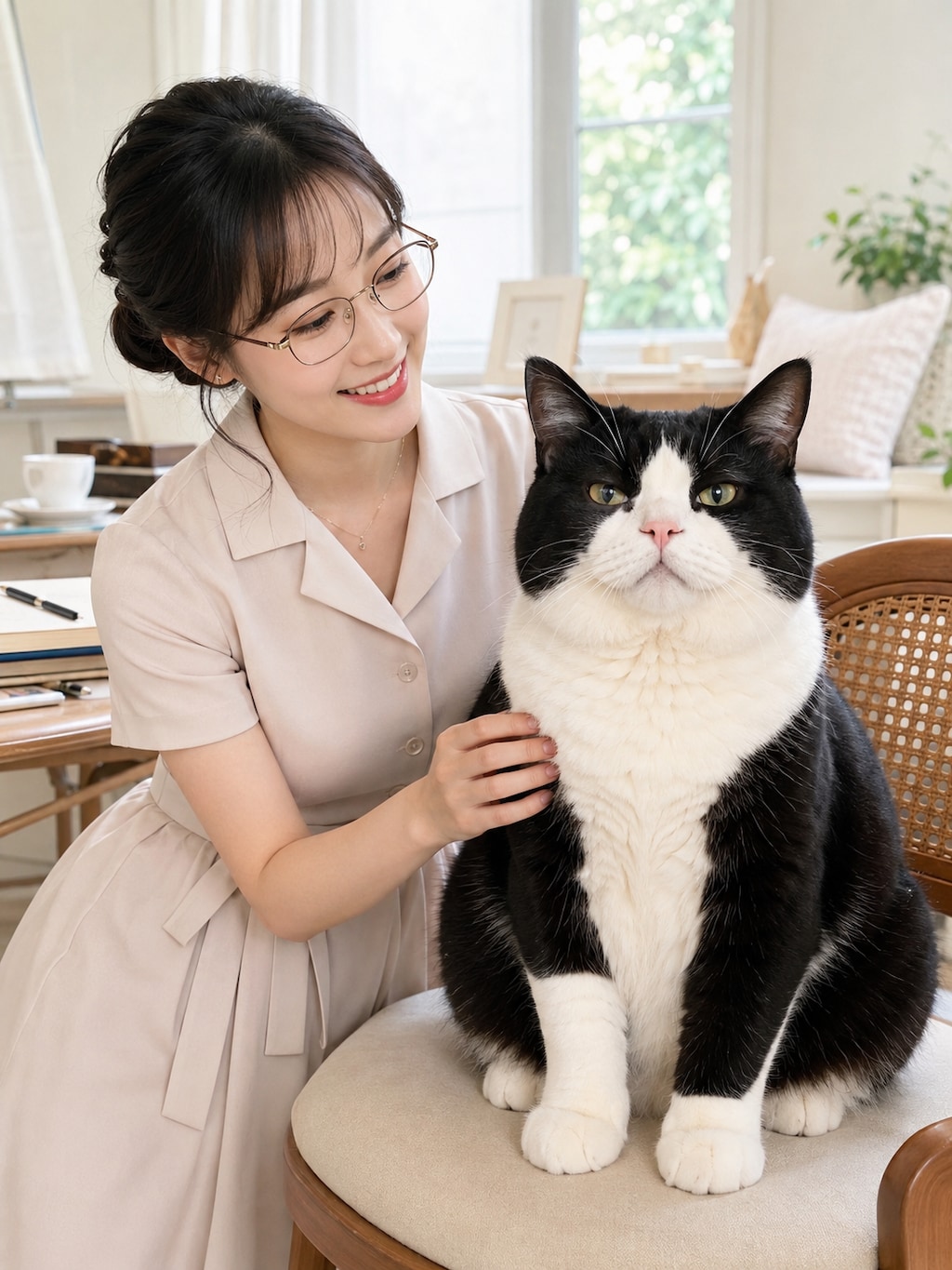 美人とおっきい猫