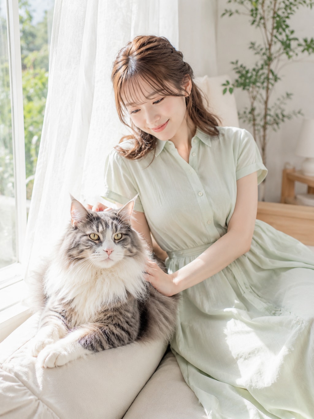 美人とおっきい猫