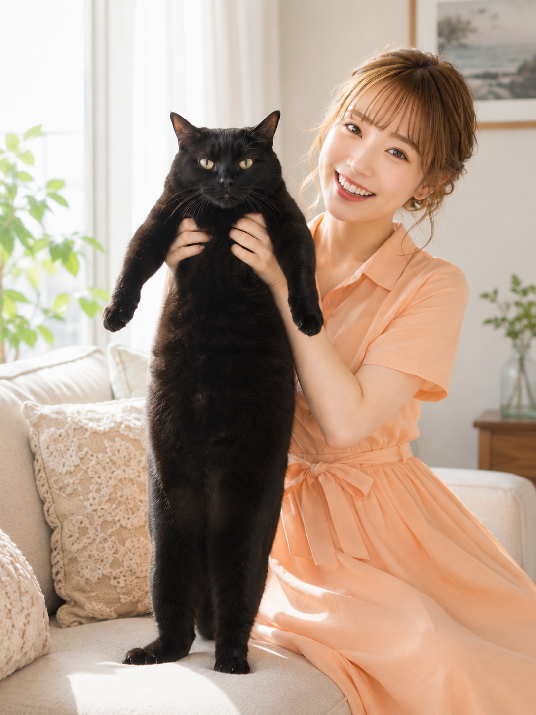 美人とおっきい猫