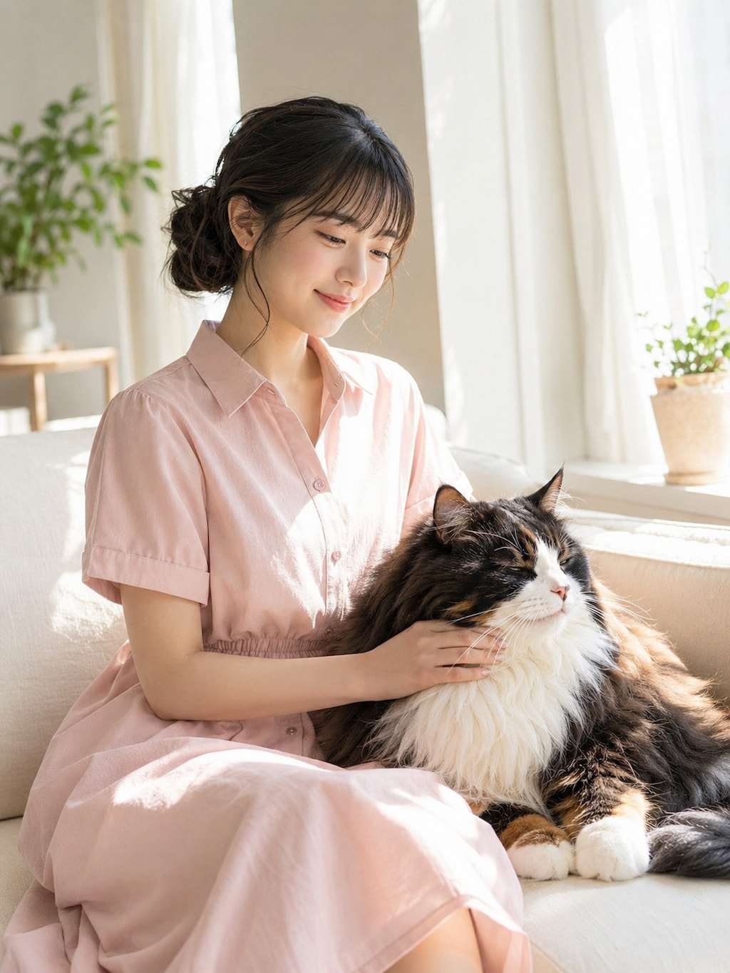 美人とおっきい猫