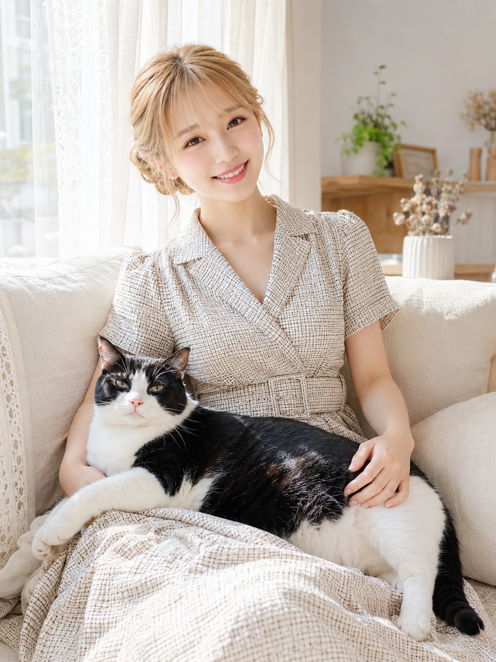 美人とおっきい猫