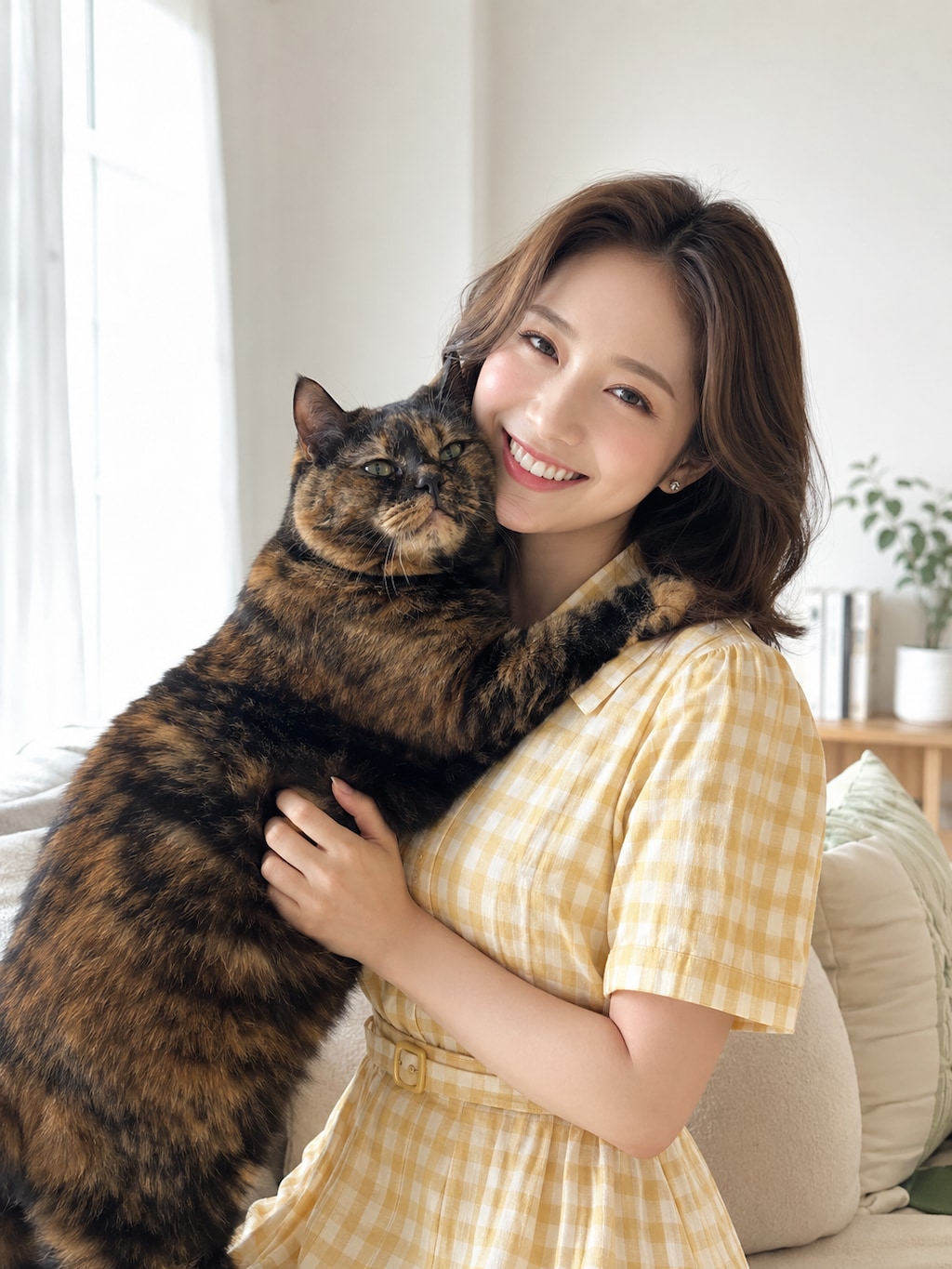 美人とおっきい猫