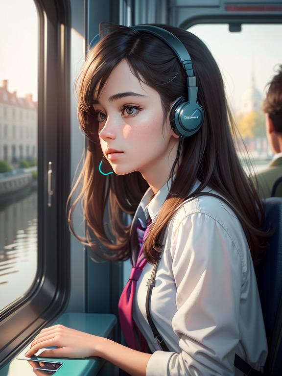 水上バスで通学する少女