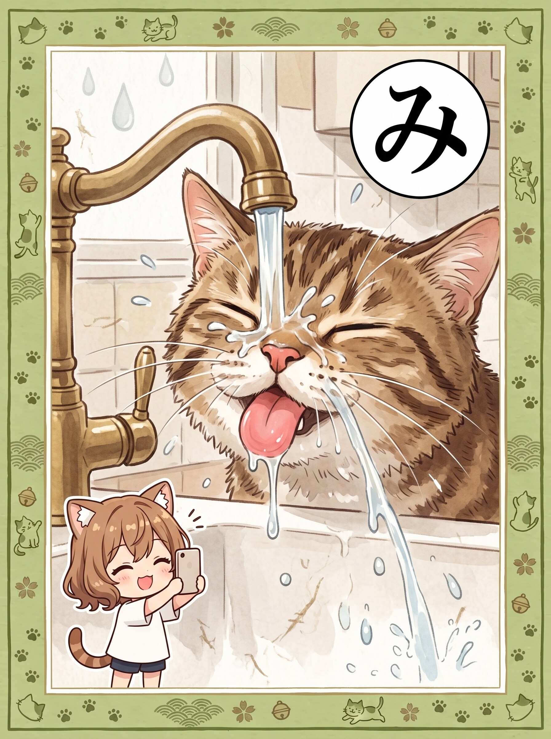水飲んで 顔をびしょびしょ 気にしない | の人気AIイラスト・グラビア