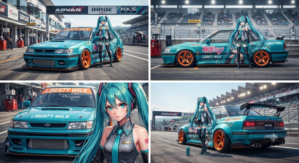初音ミクとリバティーウォークレガシィセダンレーシングカー