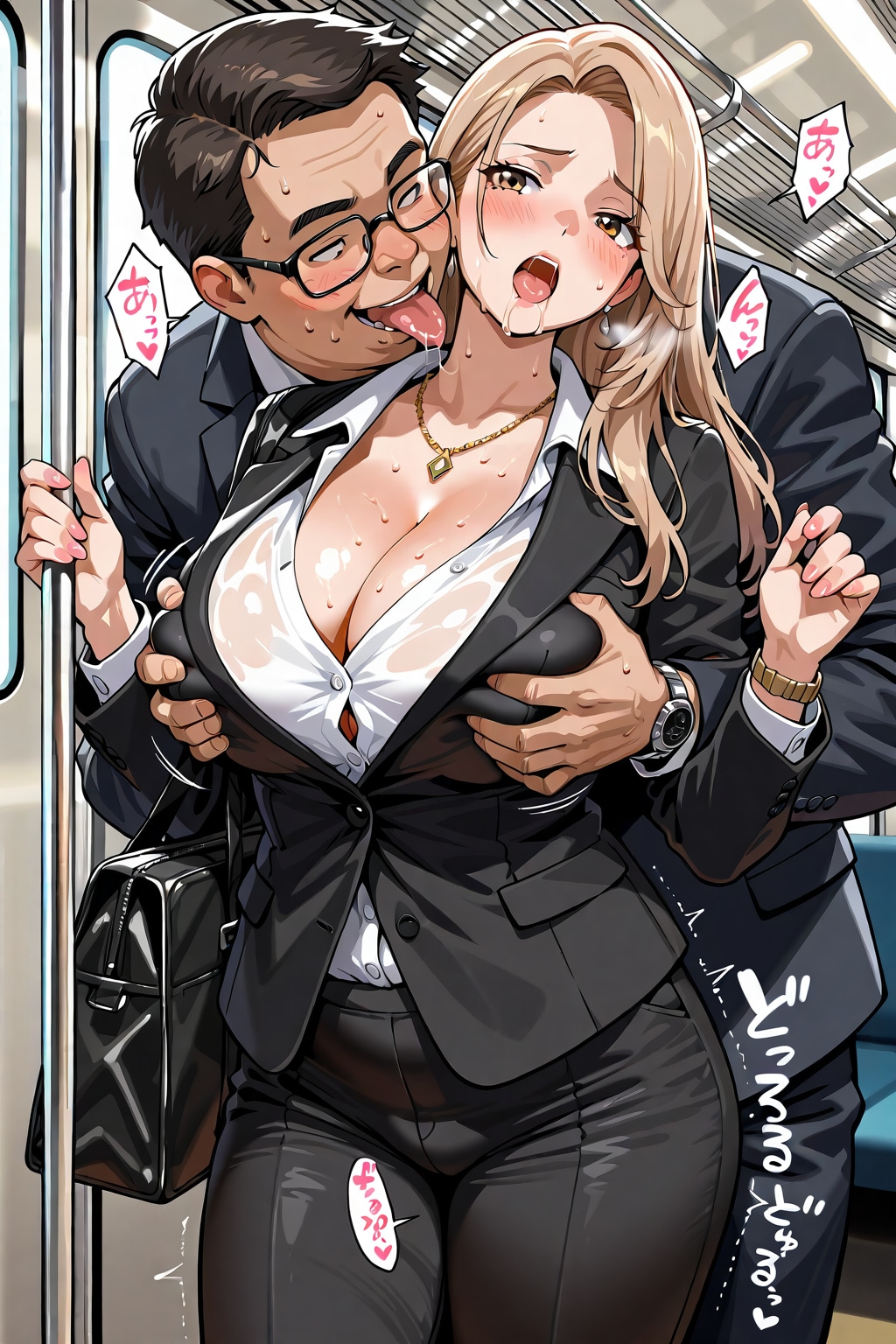 電車内で痴漢される爆乳ギャルOL
