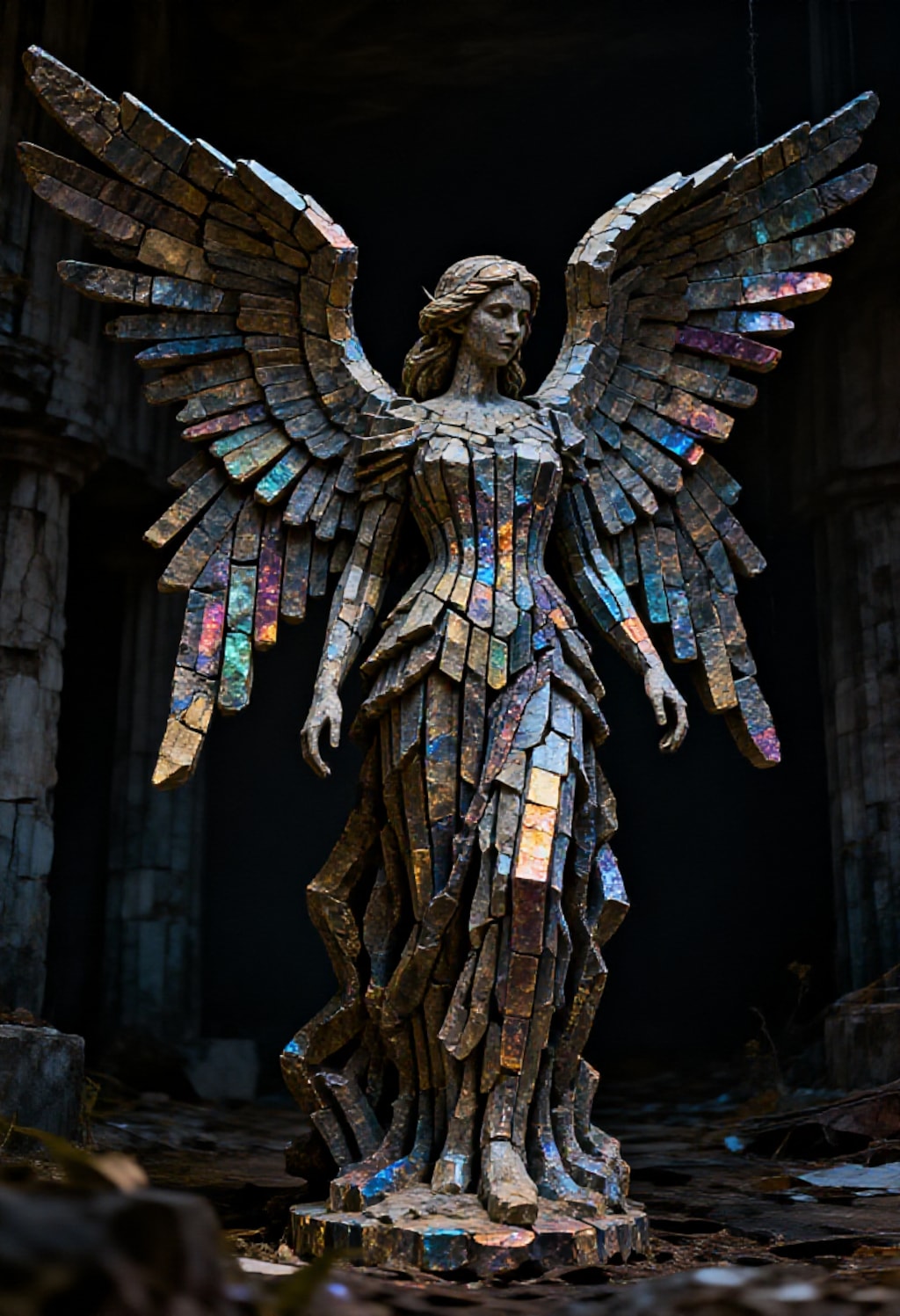 statue of angel made of columnar joint