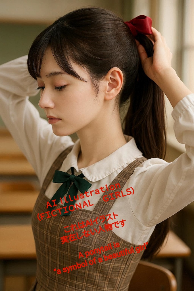 髪を縛るポニーテール美少女